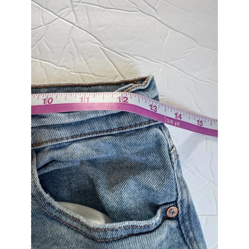 American Eagle Denim Shorts Womens 4 Light Blue High Rise Frayed Hem Stretch